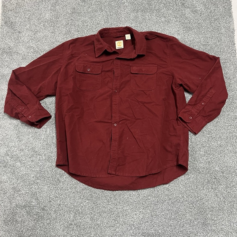 Timberland Utility Button Front Shirt Burgundy Long Sleeve Men’s 2XL